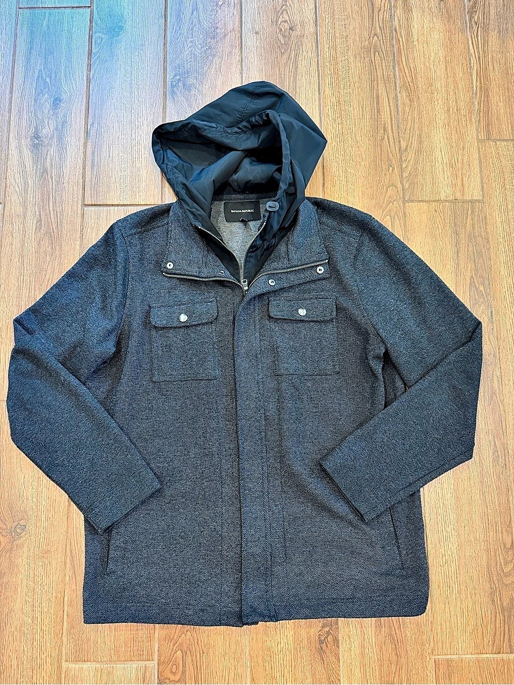 Banana Republic Men's Textured Hooded Jacket Black XL